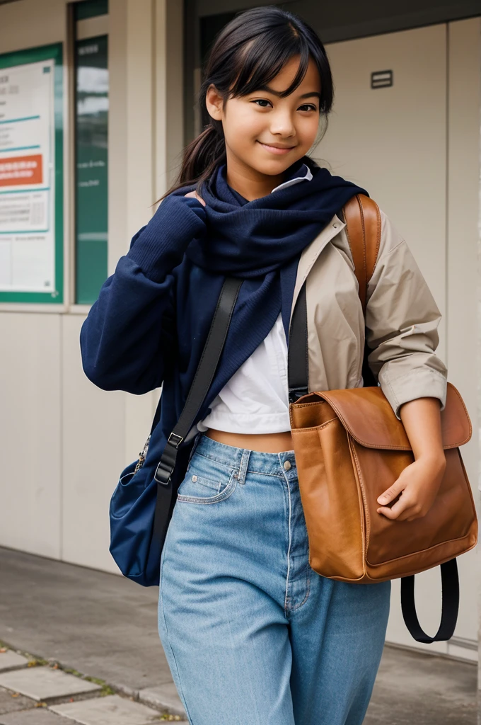 "A student in a crisp stands confidently, with a school bag slung over their shoulders, ready for a new day of learning and adventure."
