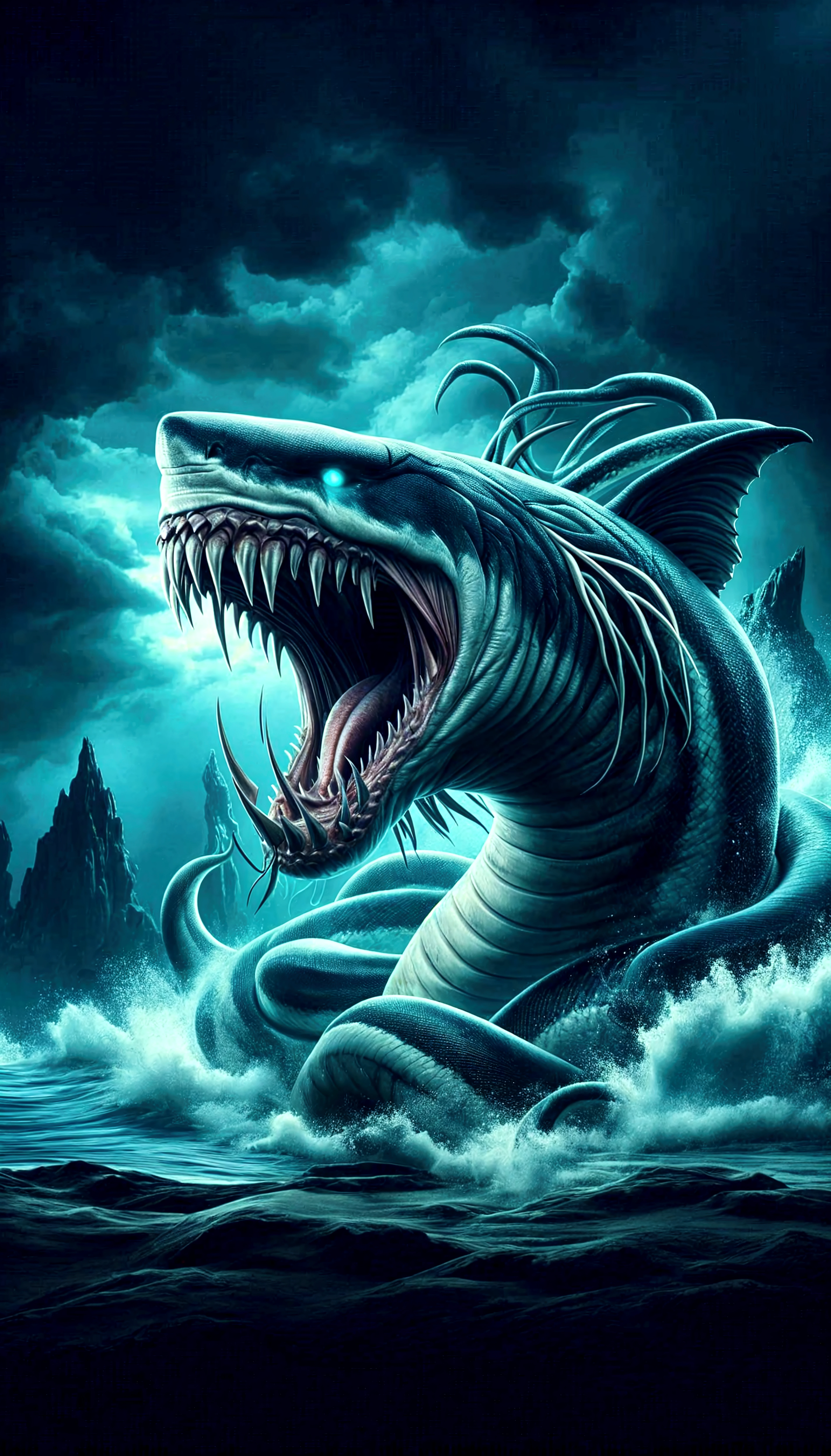 DEMON MERMAID AT SEA DURING STORM.