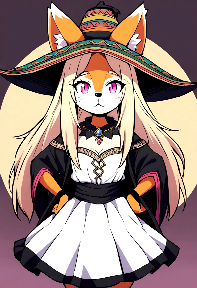 you use that promt and that's it:
Anime style furry fox,nana, 1 girl, old, Alone, fox animal ears, sombrero, Witch hat, old grandes, hands on hips, neckline, long hair, looking at the viewer, black nails, ears through hat , blond hair, pink eyes, Delgado, high,fox nose
