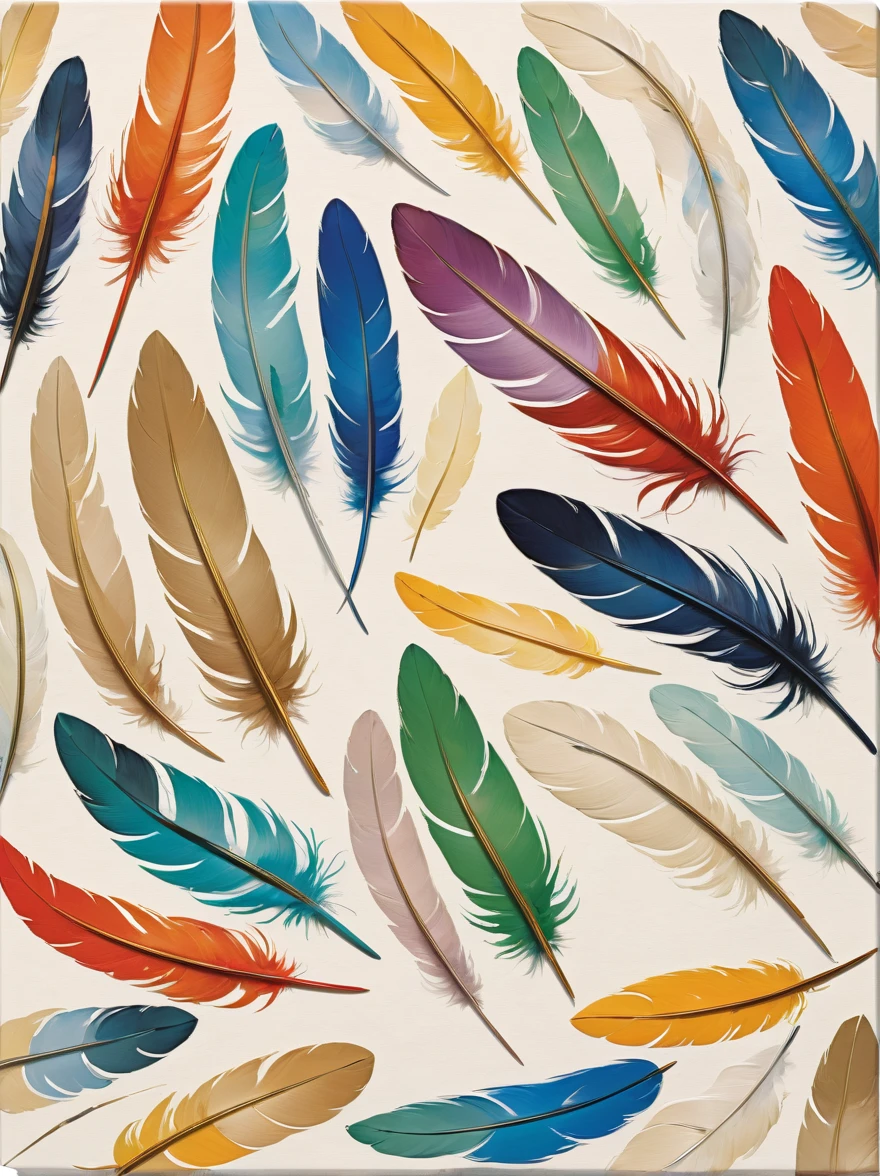 ral-colorswirl,Euan Uglow Style Page,p1c4ss0,Canvas with random brushstrokes,8K,masterpiece,Award-winning art,Abstract canvas with brushstrokes that look like feathers,Impressionism, Multiple feather arrangements