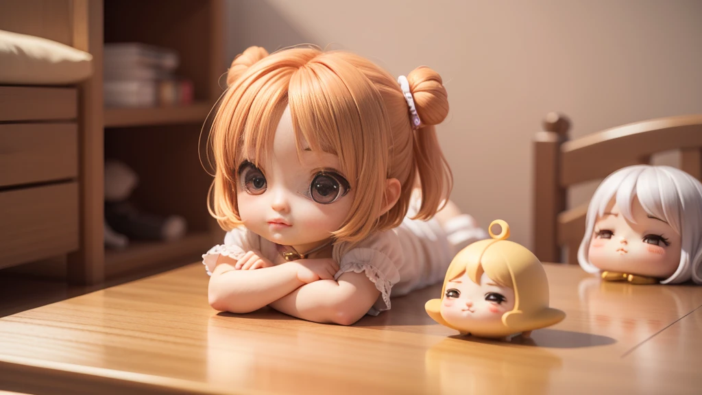 Anime Baby Chibi Cute、(((Chibi 3D))) (best quality), (table top)、Brown hairstyle、Chibi Housing Exhibition、sample room、detailed face、relax