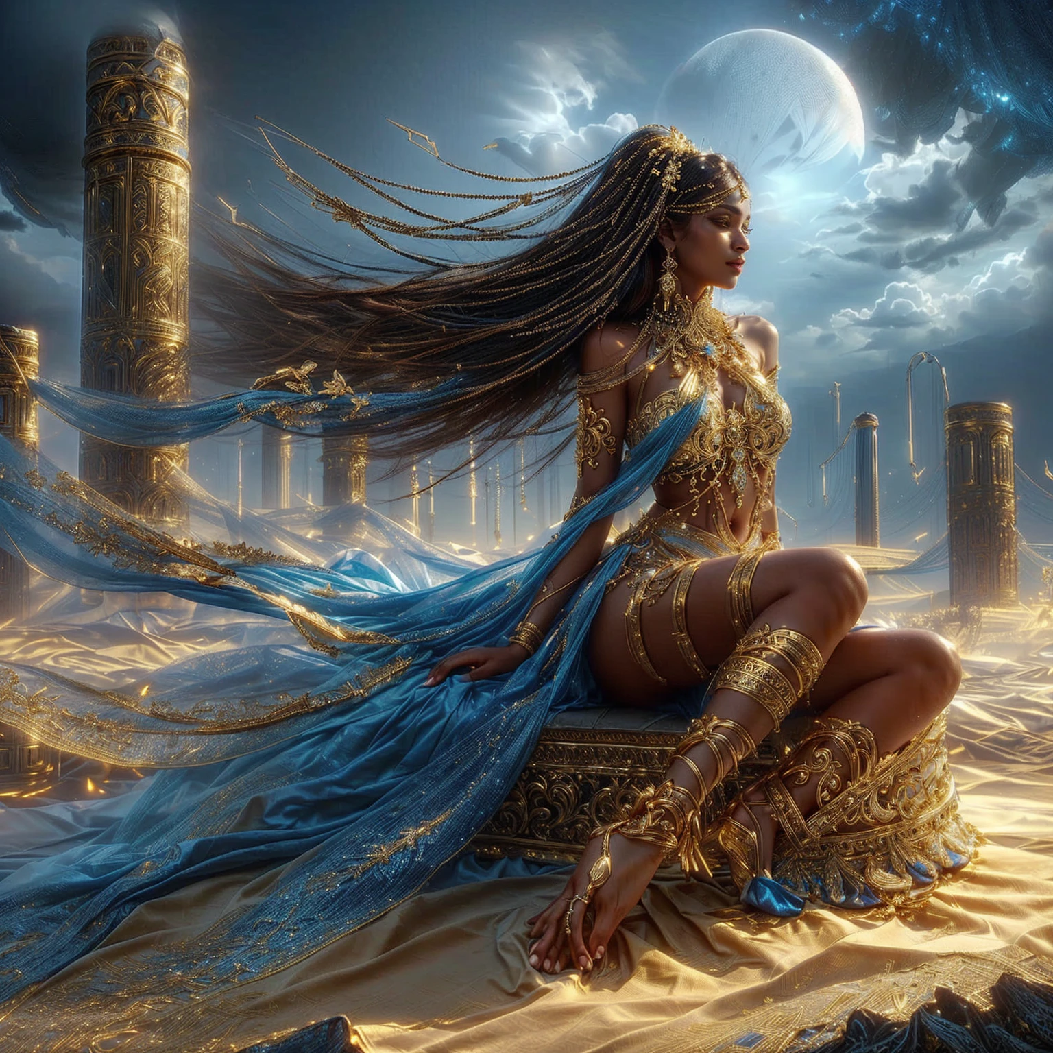 Beautiful woman, white dress, ornate gold jewelry. ,  god god , very beautiful,realistically