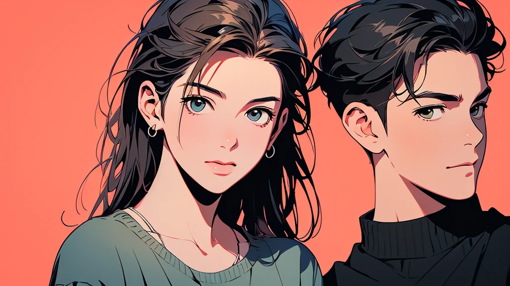 2D illustration, アニメ, Manga style, whole body,ASİAN, Bishamon from noragami, ((lol: 1.2 + Galen: 1.3), realistic art style), HD, Two man and one woman on stand up comedy. While , teenager, and adult watching them with happy and laughing face