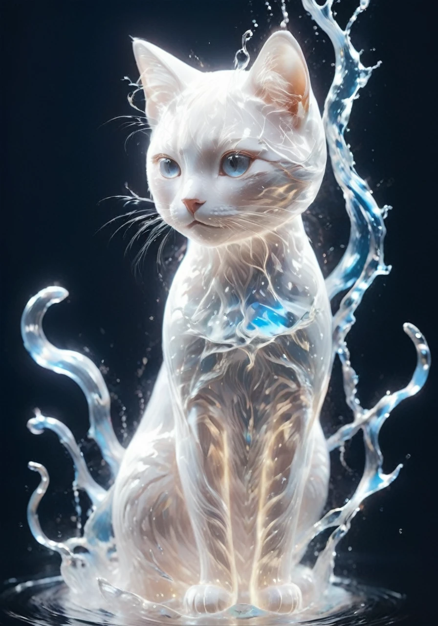(masterpiece, high quality, 最high quality, Official Art, Beauty and aesthetics:1.2),water element,a Cat made of water,water,(Cat:1.2), 「涙を流している悲しそうで見捨てられた三毛Cat。Being in a cold, unattractive room。The room was lonely and unwelcoming.、The furniture is minimal and the atmosphere is lonely.。画像は超high qualityで非常にリアルで、Captures the emotional depth of the scene in great detail。