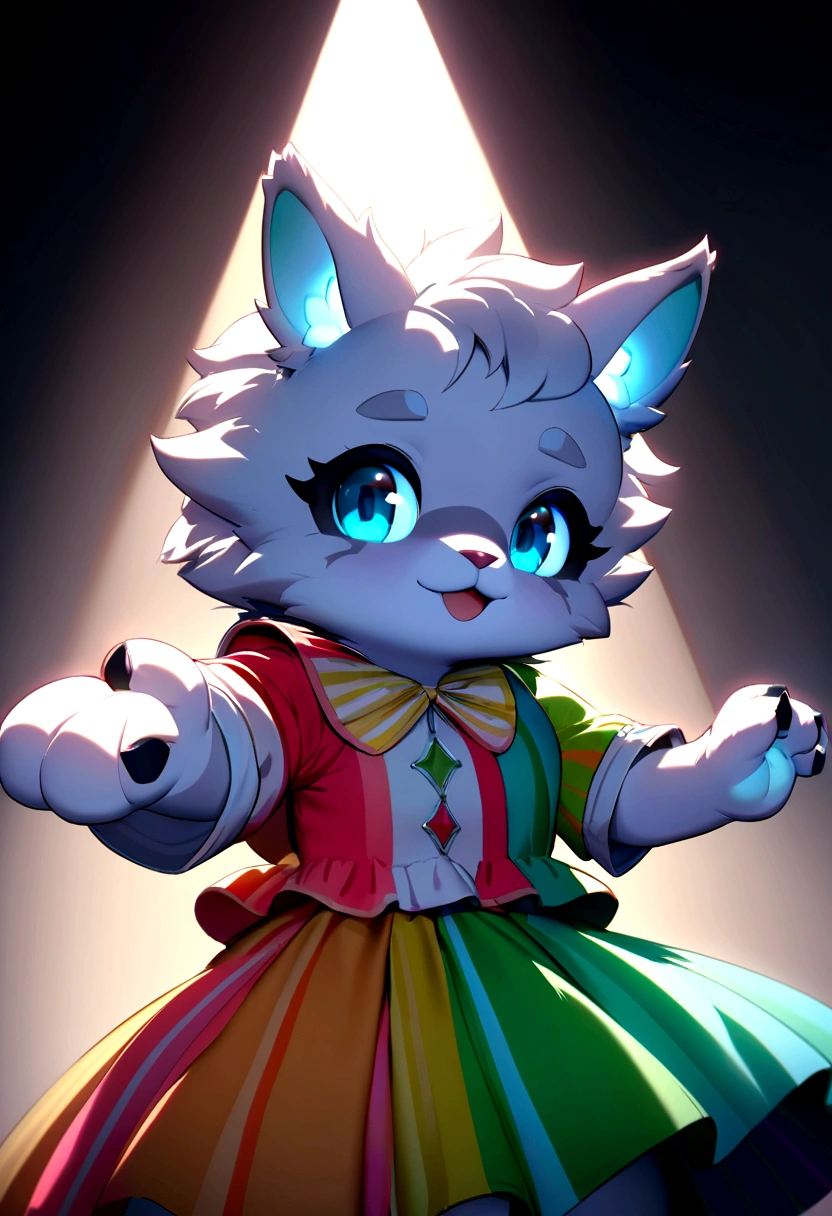 furry,choose the color at random, ultra cute face, elements in the skin, variety in bright outfits, Beautiful lights and shadows, ambient light, Ultra detailed skin, volumetric light