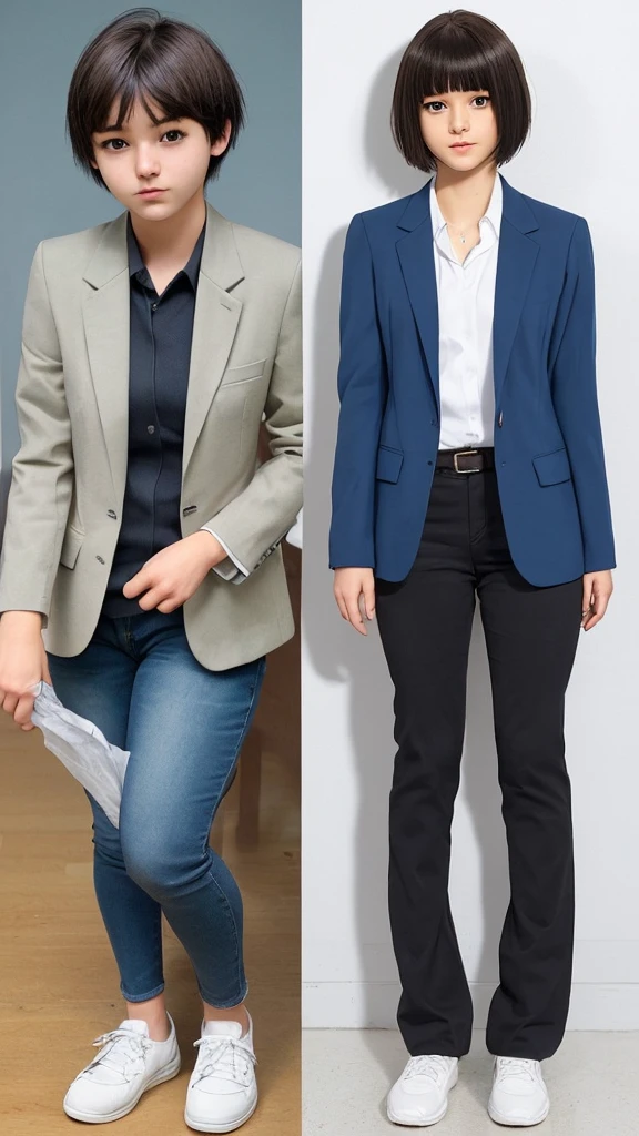 Full body angle、、Blazer jacket、Cute face、short hair