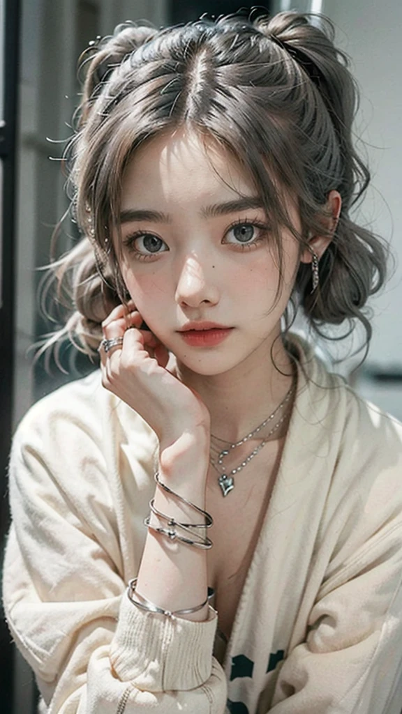 , Colossal, Twin Tails, Silver Hair, Hoodie, Vintage Gothic, Pose, Cute, Face Up, High Quality, Necklace, Ring, Bracelet, Earrings