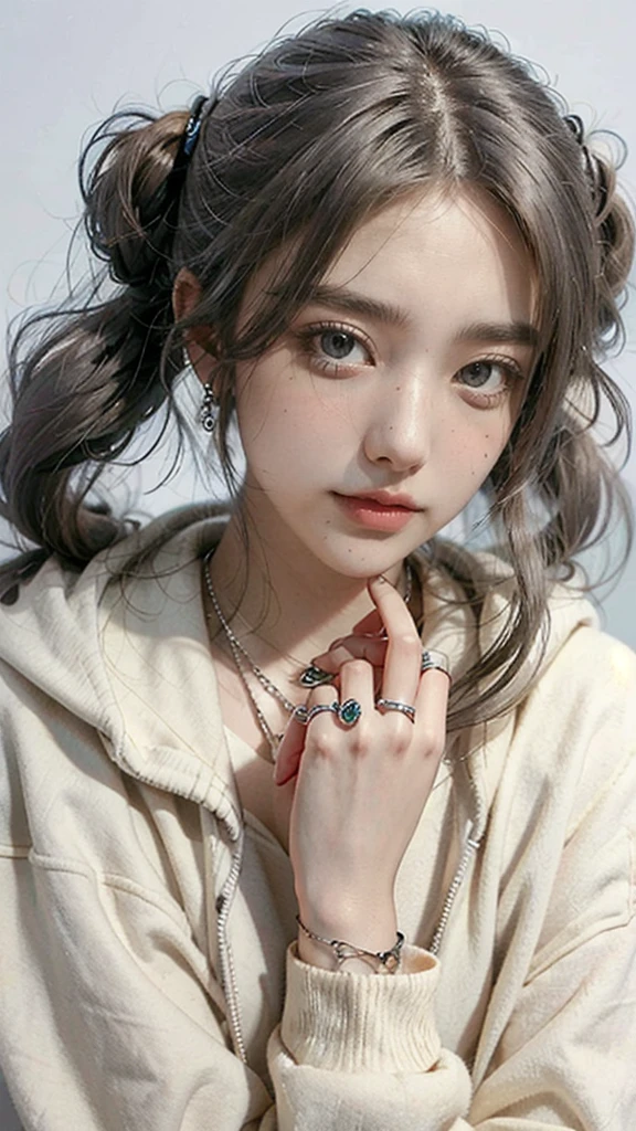 , Colossal, Twin Tails, Silver Hair, Hoodie, Vintage Gothic, Pose, Cute, Face Up, High Quality, Necklace, Ring, Bracelet, Earrings