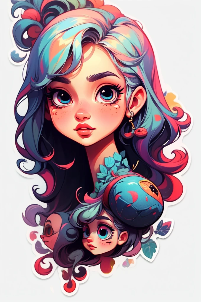 1girl, detailed face, beautiful detailed eyes, random color eyes, beautiful detailed lips, extremely detailed face, long eyelashes, upper body, random hair length, random hair color, (white background) , (sticker)
