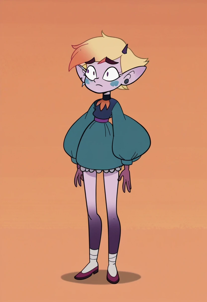 score_9, score_8_up, score_7_up, score_6_up, score_5_up, 1girl, eclipsa butterfly, 
orange background, svtfoe style,