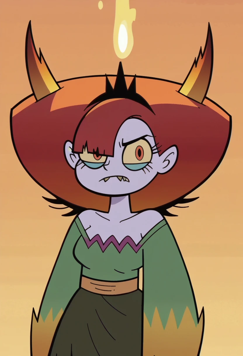 score_9, score_8_up, score_7_up, score_6_up, score_5_up, 1girl, hekapoo, 
orange background, svtfoe style, 