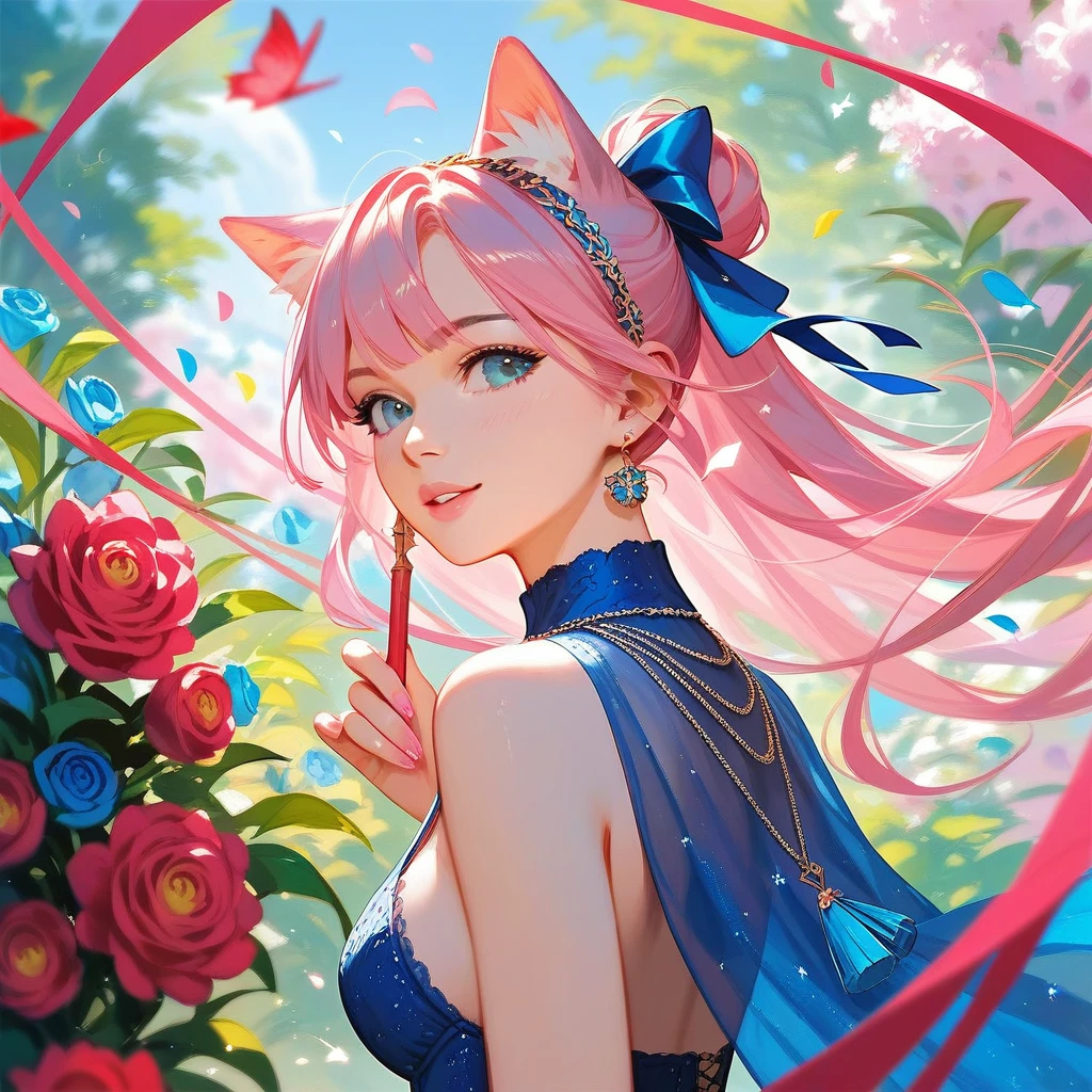 score_9,score_8_up,score_7_up,masterpiece, top quality, best quality, official art, beautiful and aesthetic, animation, 1girl with cat ear and pink hair ,