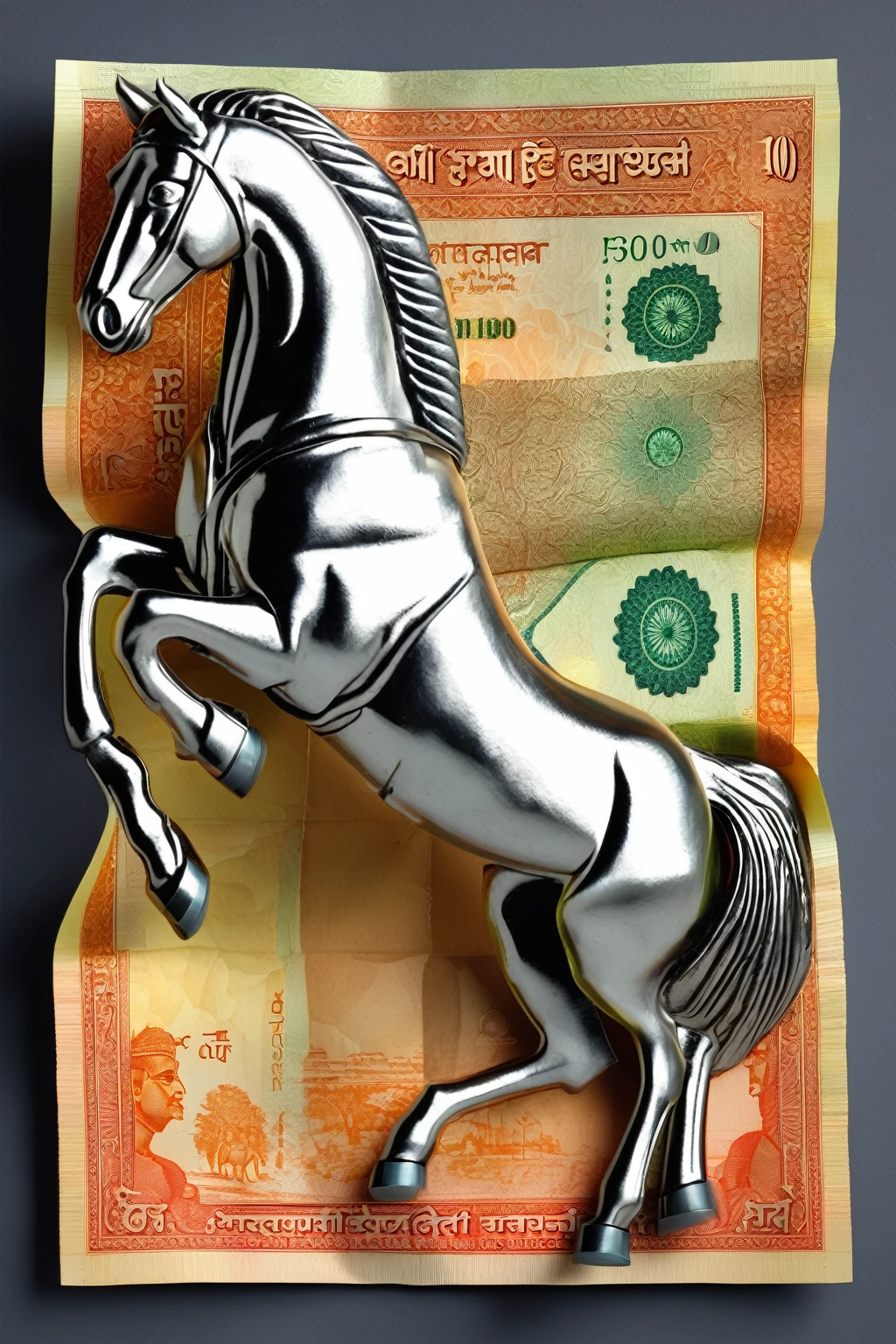 FOLDED INDIAN CURRENCY AS HORSE