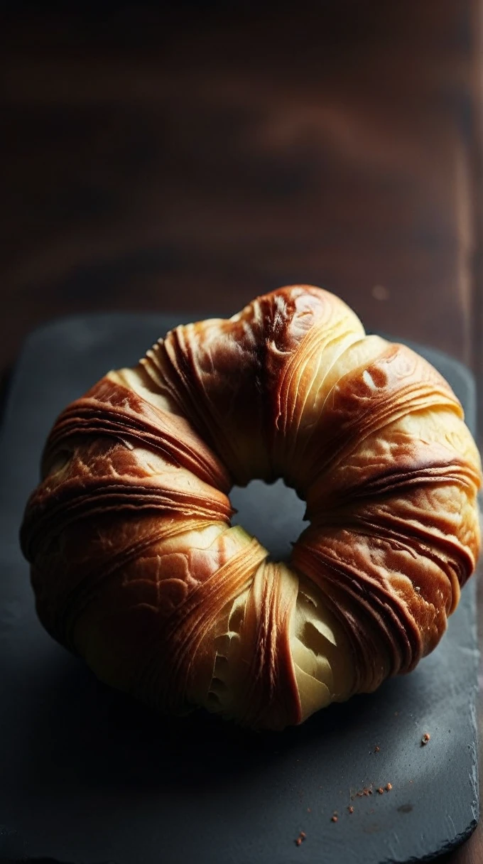 Cinematic photo of croissant-style apples, place: Gravity Vortex, Detailed Background, Dynamic Angle, Atmospheric