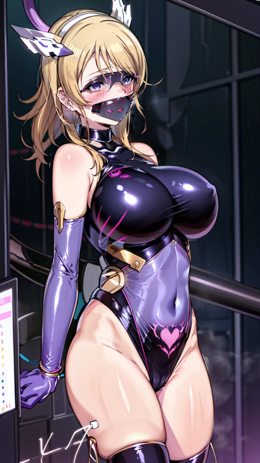 1 Girl,Browsing Caution,Helmet, brainwashing, visor, wire, Eli Ase ,(lovelive),clavicle, Eyes glowing purple,Absurd, brainwashinging,Hollow Eyes, Big Breasts, Expressionless,Emotional erasure, (Black latex tight bodysuit),avert your eyes , 全身shape,(Highest quality、4K、8K、High resolution、Must have:1.2)、Very detailed、(reality、reality的なです、reality的な:1.37)、Ticker、Hyper HD、Studio Lighting、Ultra High Definition Paint、Sharp focus、Physically Based Rendering、Extreme Detail、Professional specifications、Vibrancy and color、Blurred、Sports portrait、landscape、Horror Style、anime Big Breasts、sf、photograph、Concept Artist、Five Fingers, Perfect body,  {{{masterpiece}}}, {{{Highest quality}}}, {{Very detailed}}, {shape}, {{Very delicate and beautiful}},Improved cost performance、All Roles、Canon 5D MK4でphotograph、photograph, 