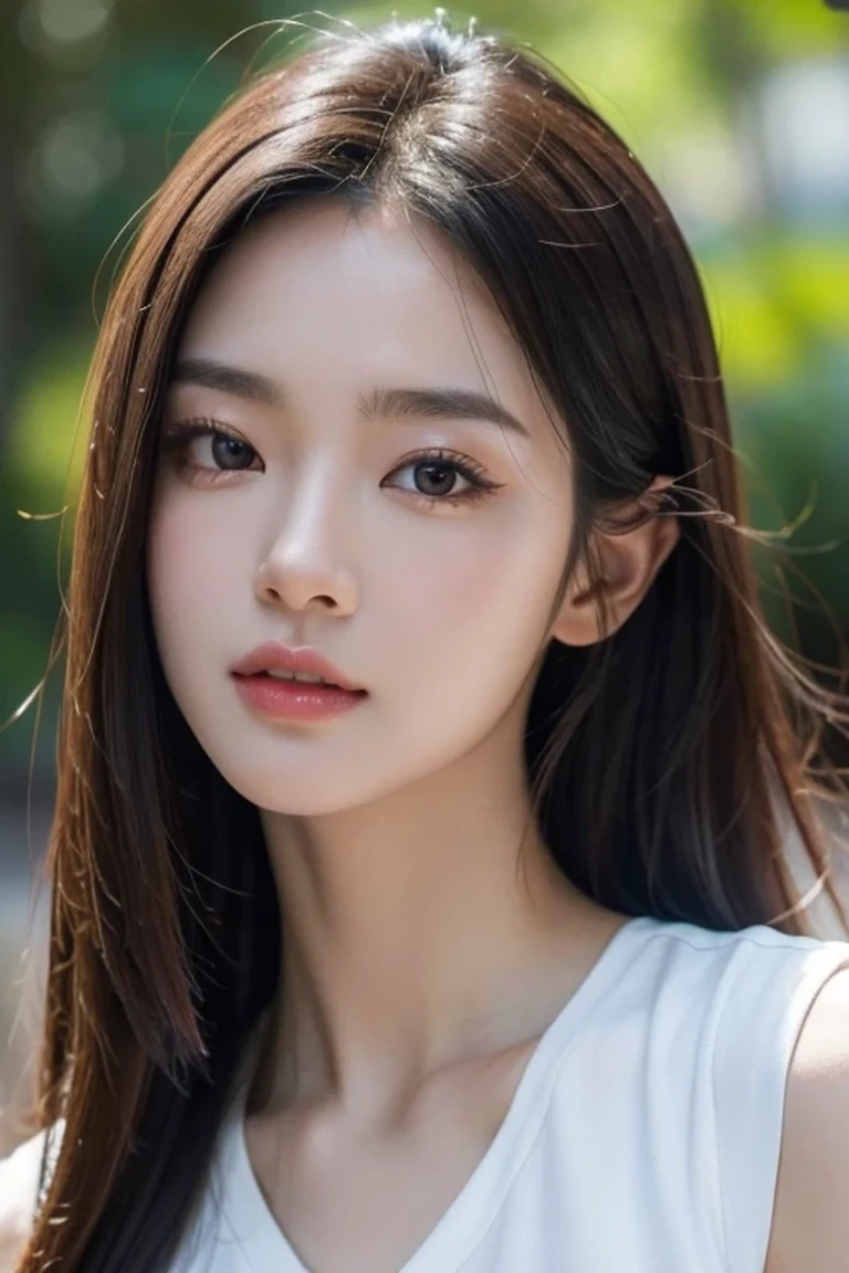 a beautiful asian idol woman in a white shirt, looking at the viewer, detailed face, (best quality,4k,8k,highres,masterpiece:1.2),ultra-detailed,(realistic,photorealistic,photo-realistic:1.37),extremely detailed eyes and face,longeyelashes,beautiful detailed eyes,beautiful detailed lips,flawless skin,mature atmosphere,perfect woman,no regrets,solo,clean face,upper body:1.4