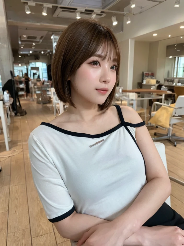 (8K、RAW Photos、Highest quality、Masterpiece:1.2)、Super detailed、Super Resolution、(Real、Real写真:1.37)、Portrait、High-definition RAW color photos、Professional Photography、Very detailedで美Shii、Very detailed、8Kの壁紙、Amazing details、Huge file sizes、Official Art、Very detailedなCG Unity 8K壁紙、Very detailedな美少女、Very detailedな顔、Very detailedな目、Very detailedな肌、Very detailedな指、Very detailedな鼻、Very detailedな詳細な口、Perfect Anatomy、Very detailedな背景、Very detailedな衣服、1 girl、(18:1.2)、Ten generations、cute女の子、Famous Japanese Idols、cute、Realなボデtite、White skin、Glowing Skin、Slim body、Handsome body、Brown Hair、Short curly hair、(Blunt Bangs:1)、smile、cute、like々Shii、cute顔、Realな顔、Delicate eyes、Drooping eyes、White T-shirt、skirt、Earrings、looking at the camera、Cowboy Shot、Front facing、Standing posture、Contrapposto, High Street, public, Dynamic Lighting,