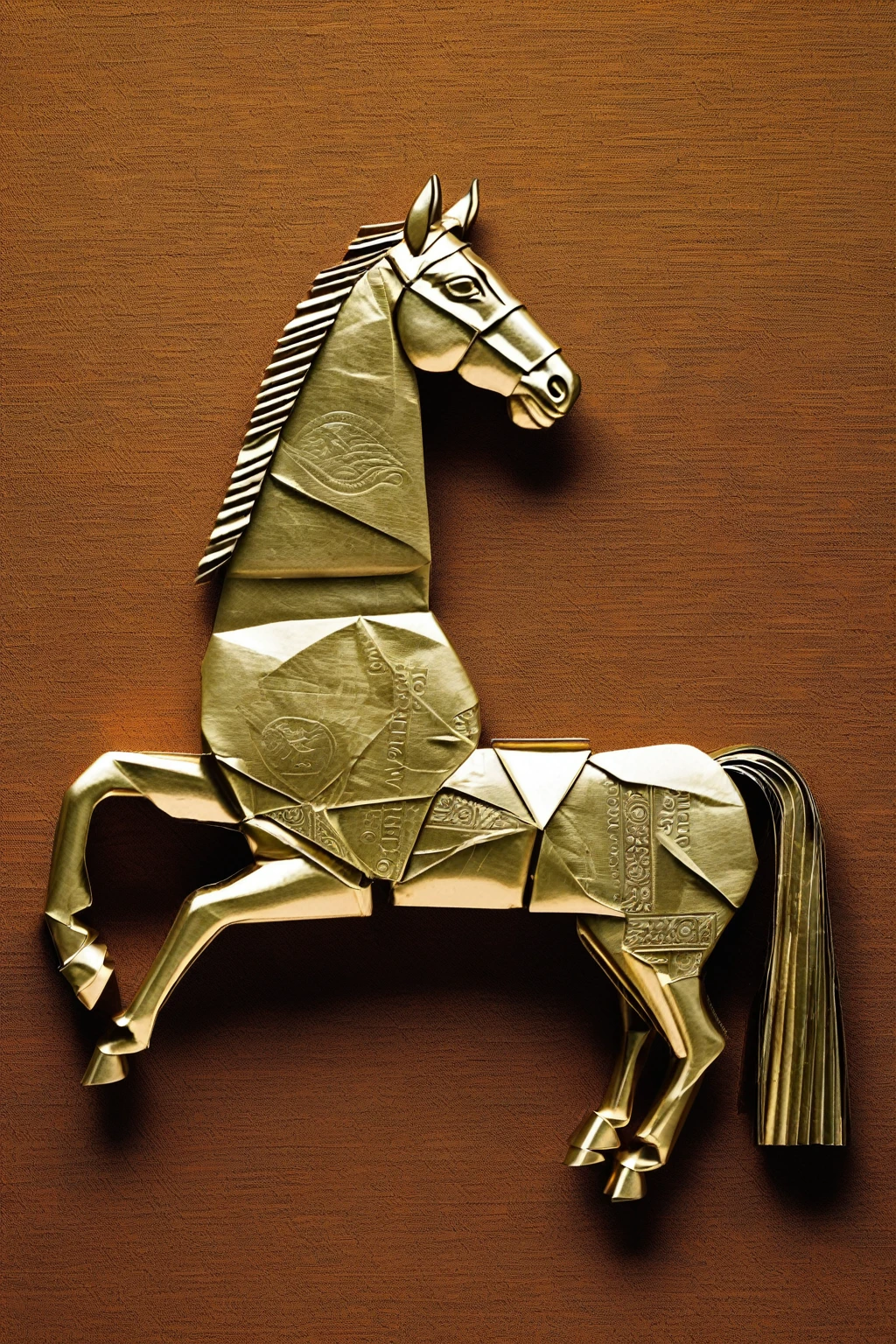 FOLDED INDIAN CURRENCY SHAPED AS HORSE