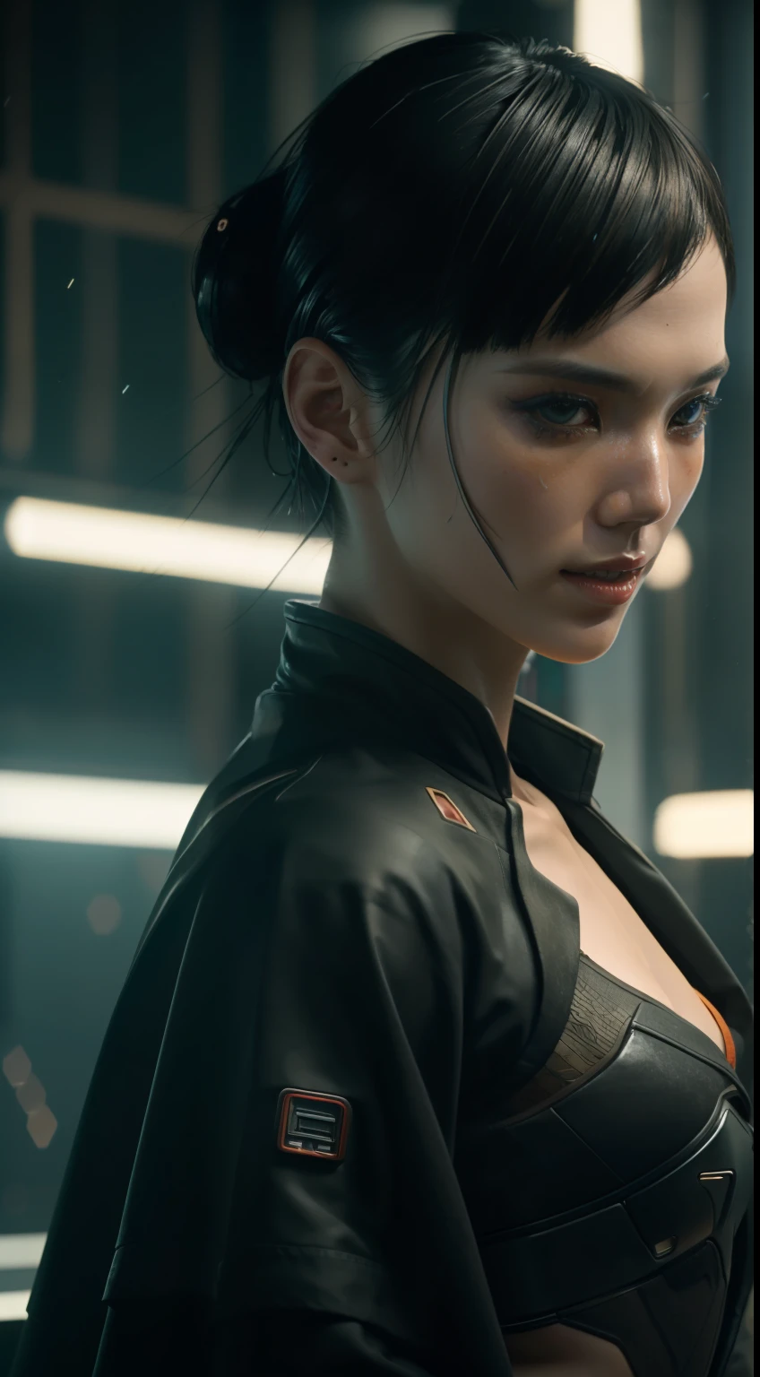 8k, ARTISTIC photography, best quality, masterpiece: 1.2), RAW photo, a (potrait:1.2) of a woman ,Cyberpunk wearing a red Kimono in a Japanese zen rock garden (((Tao Okamoto))) (highly detailed skin:1.2), 8k uhd, dslr, soft lighting, high quality, film grain, Fujifilm XT3, staring at the camera in front, wild black hair, ((dynamic pose))) over-detailed face, 8k uhd, SLR camera, soft lighting, high quality, film grain, Arri Alexa mini , Cinematic lighting, octane render, cinematic lighting, complex, 8k resolution concept art portrait , blade runner, Cyberpunk 2077, hyperrealistic, photo awesome, gritty, realistic, (((pure 8K))), (((perfect anatomy))), extremely high-quality graphics, Riddley Scott, Blade Runner, Denis Villeneuve, (((cinematic lighting))), ((clear details)), complex, highly detailed background (zen garden),