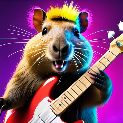 (best quality,4k,highres,masterpiece:1.2),ultra-detailed,(realistic,photorealistic,photo-realistic:1.37),parody,capybara,crazy punk rock capybara,capybara with electric guitar,punk rock style, Cherokee hairstyle,colorful fur,jumping from scene
psychedelic style  psychedelicstyle