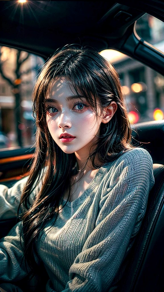 A girl driving a car, (((looking at her smartphone))), detailed face, beautiful girl, beautiful eyes, detailed skin, intricate details, photorealistic, cinematic lighting, dramatic lighting, vibrant colors, elegant, serene, realistic, hyper-detailed, masterpiece, highly detailed, 8k, best quality, cinematic, dramatic