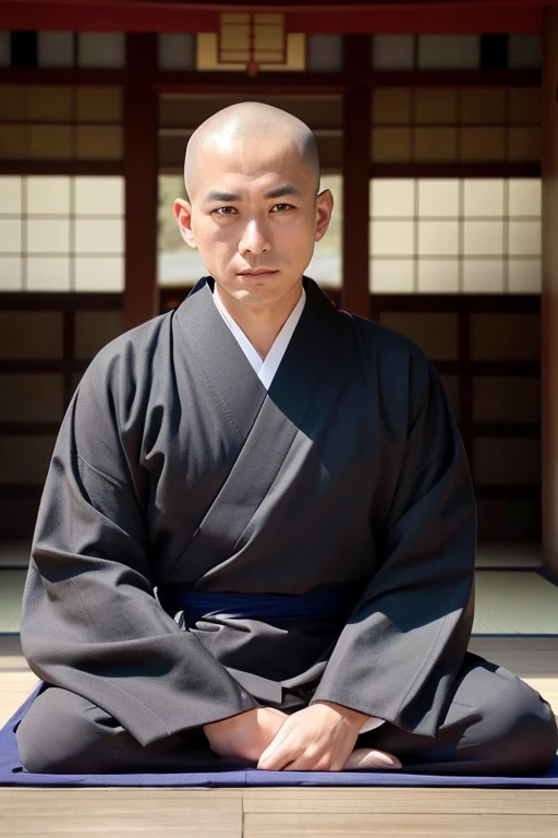 Japanese Temples
Men
Buddhist Priest
Small dark eyes
Looking at Viewer(camera)
thin eyebrow
facing this way
Calm expression
shaved head
Sitting