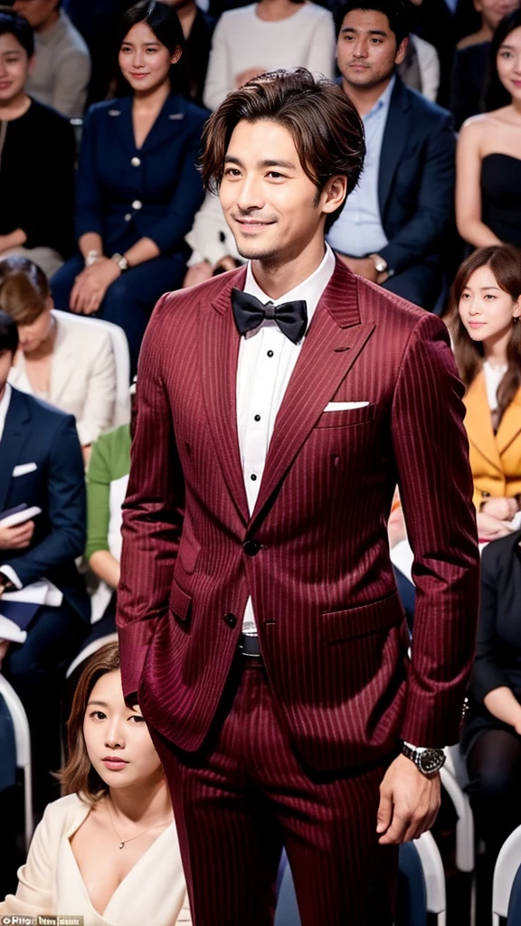 Crimson striped suit、 Handsome 30 year old scientist、The hair is in order..No short beard.no beard. (A handsome young man in an S-Class suit.)、 Japanese male, 30 years old、 merchant、 Luxury dress、 office、 stand up in suitSHandsome young man、 full body image、 (ภาพถ่ายที่มีรายละเอียดhigh CG Unity 8K)、 (very detailedSHandsome young manในชั้นเรียน)、 (The photos are real.)、 ((คุณภาพhighสุด))、 Awesome detailasterpiece)、 คุณภาพhighเป็นพิเศษ、 high、 audience、 gentleman、 I'm beautiful.、 short hair、 Vivid photos、 Handsome like a model、 Handsome like an idol、 Luxury watches、 Eyes balanced looking at the audience with a slight smile