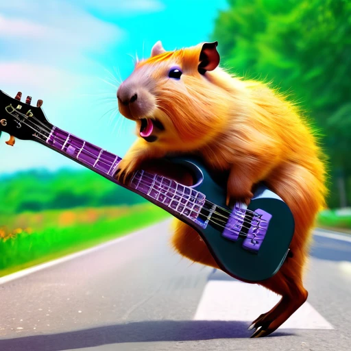 (best quality,4k,highres,masterpiece:1.2),ultra-detailed,(realistic,photorealistic,photo-realistic:1.37),parody,capybara,crazy punk rock capybara,capybara with electric guitar,punk rock style, Cherokee hairstyle,colorful fur,jumping from scene
psychedelic style  psychedelicstyle