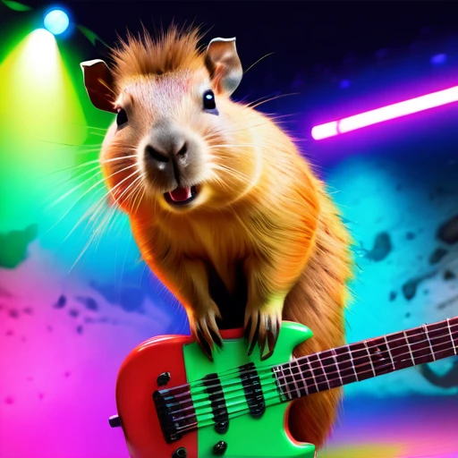 (best quality,4k,highres,masterpiece:1.2),ultra-detailed,(realistic,photorealistic,photo-realistic:1.37),parody,capybara,crazy punk rock capybara,capybara with electric guitar,punk rock style, Cherokee hairstyle,colorful fur,jumping from scene
psychedelic style  psychedelicstyle