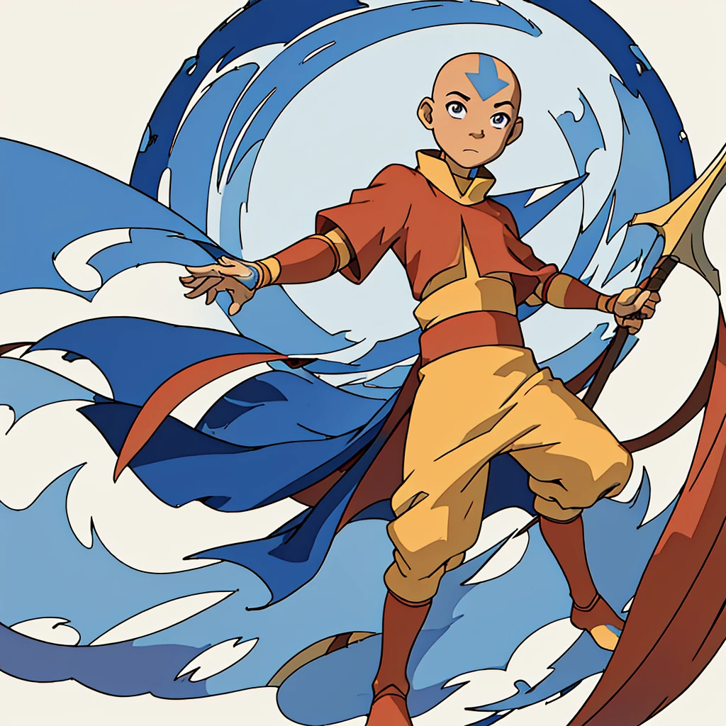 (best quality, masterpiece, colorful, highest detailed), (aang_avatar),solo, , aang_avatar, male, bald, dynamic, ((fullbody)), ((white background)) no background, ,(high contrast, extreme detailed, highest detailed), no elements,