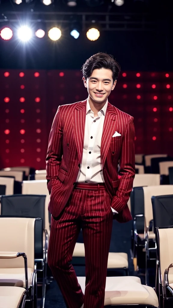 Crimson striped suit、 Handsome 30 year old scientist、The hair is in order..No short beard.no beard. (A handsome young man in an S-Class suit.)、 Japanese male, 30 years old、 merchant、 Luxury dress、 office、 stand up in suitSHandsome young man、 full body image、 (ภาพถ่ายที่มีรายละเอียดhigh CG Unity 8K)、 (very detailedSHandsome young manในชั้นเรียน)、 (The photos are real.)、 ((คุณภาพhighสุด))、 Awesome detailasterpiece)、 คุณภาพhighเป็นพิเศษ、 high、 audience、 gentleman、 I'm beautiful.、 short hair、 Vivid photos、 Handsome like a model、 Handsome like an idol、 Luxury watches、 Eyes balanced looking at the audience with a slight smile