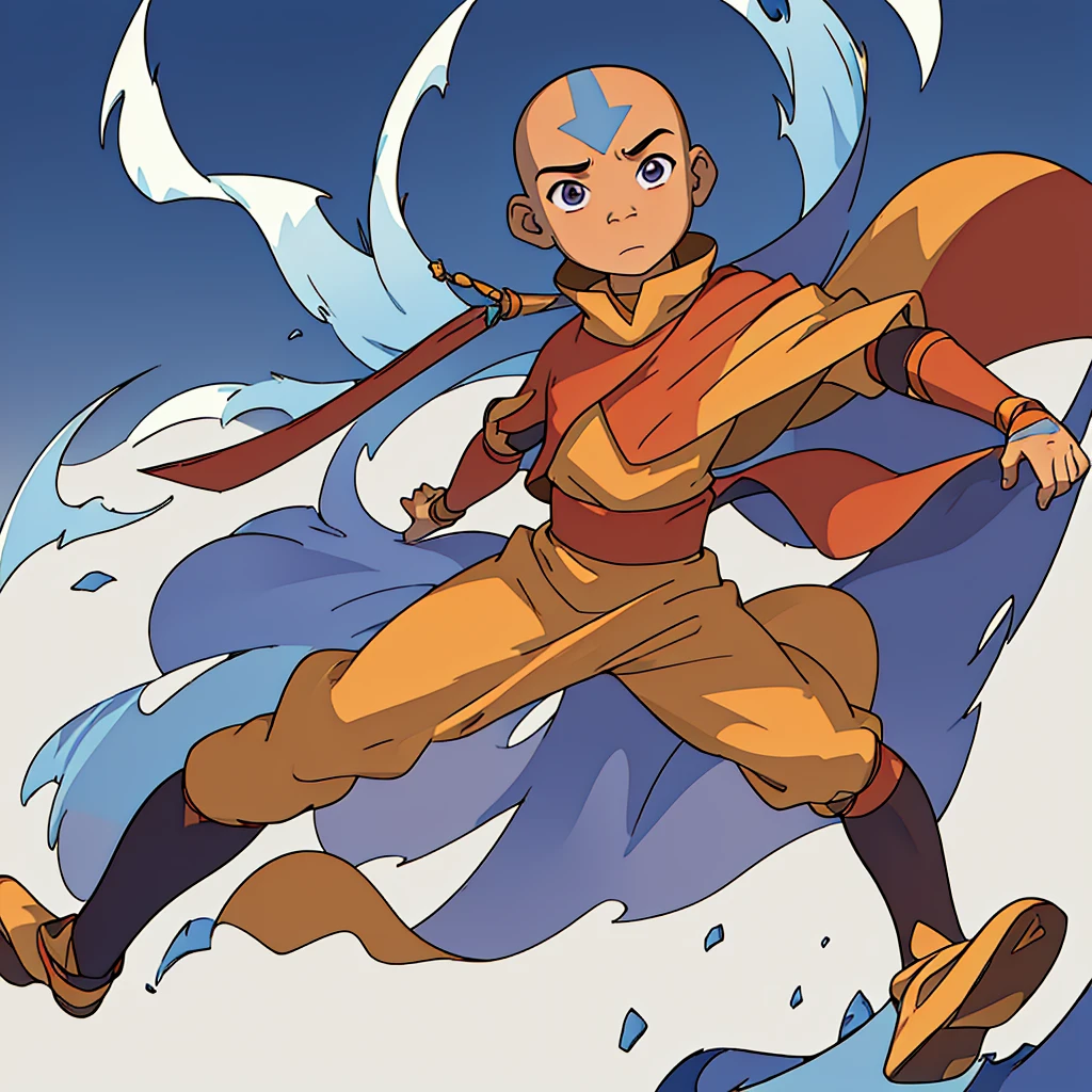 (best quality, masterpiece, colorful, highest detailed), (aang_avatar),solo, , aang_avatar, male, bald, dynamic, ((fullbody)), ((white background)) no background, ,(high contrast, extreme detailed, highest detailed), no elements,