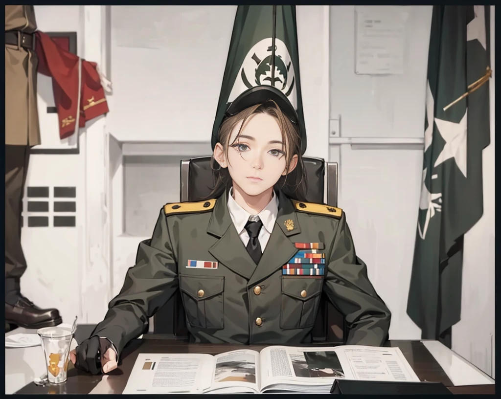 military uniform, korean flag, sitting, young man