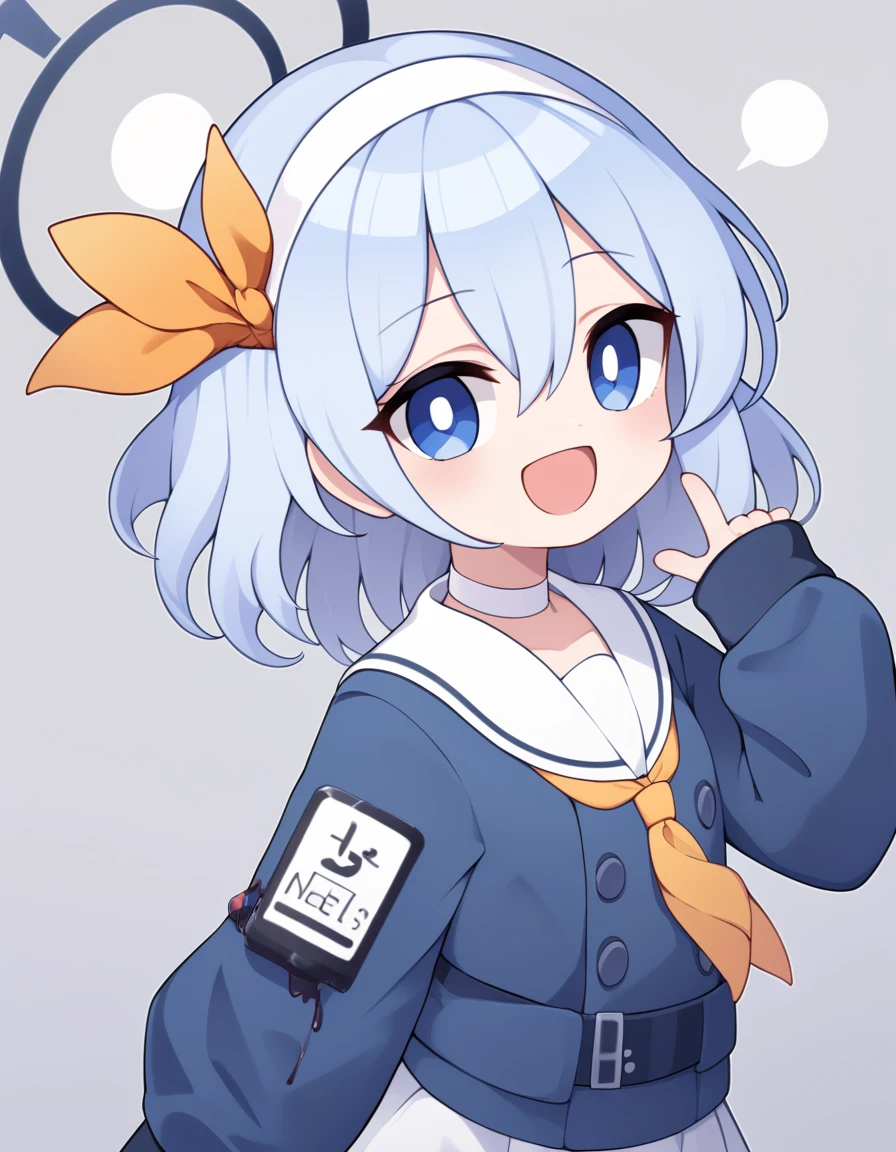 score_9, score_8_superior, score_7_superior, No correction, sauce_Anime BREAK Alona \(Blue Archive\), One girl, :d, blue eyes, Blue Hair, blue shirt, Braiding, choker, Hair on one eye, hair band, Hello, Long sleeve, View your viewers, Open your mouth, Sailor collar, shirt, short hair, single Braiding, skirt, smile, alone, white choker, white hair band, white Sailor collar, white skirt