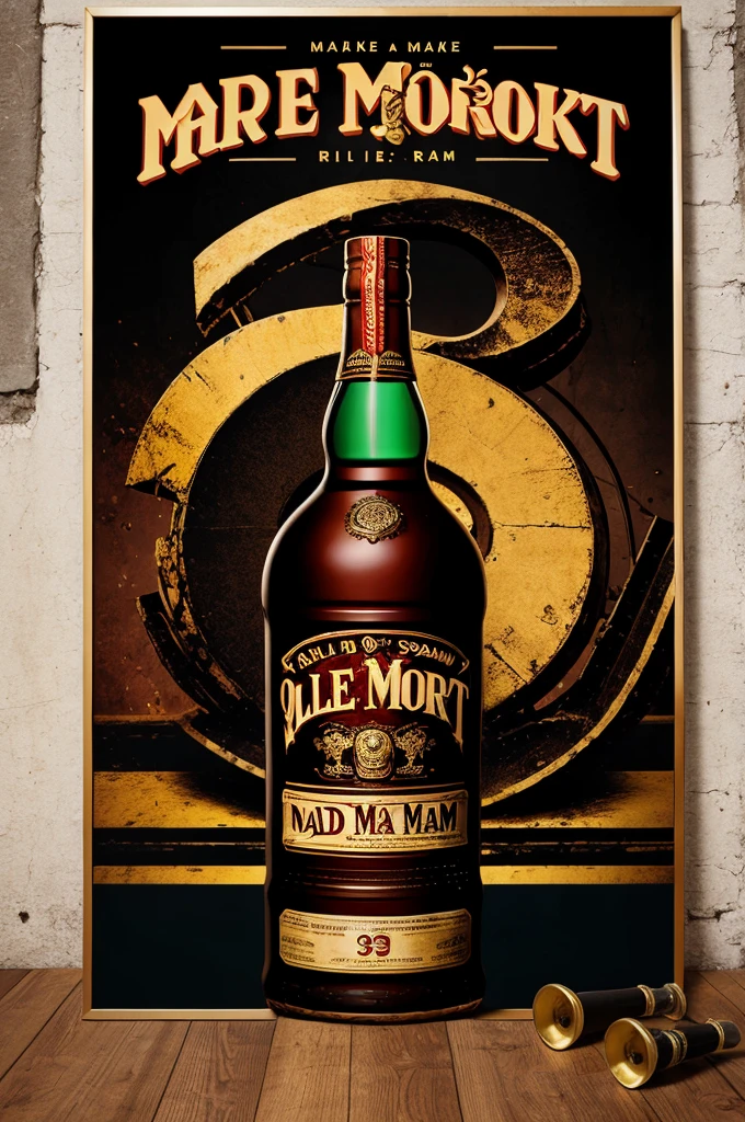 Make a sad rap song poster with old monk rum bottle