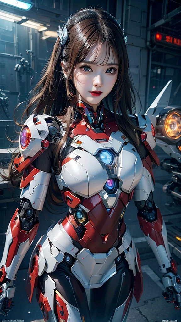  Super detailed, advanced details, high quality, 最high quality, High resolution, 1080P, Hard disk, beautiful,(Iron Girl),Beautiful cyborg woman,Mecha Cyborg Girl,battle mode,Mecha body girl,She wears an Iron Man mech,full body shot