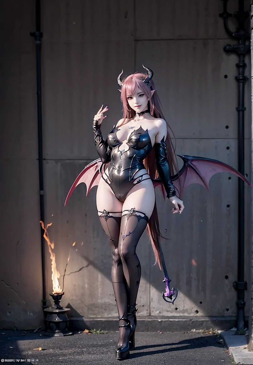 best quality, masterpiece,ultra detailed, official art,(extremely detailed CG unity 8k
wallpaper), (masterpiece), best quality, illustration, (powerful), art oflight, artist style, beautiful detailed star sky,(((bat print black kneehighs ))), (cygames:1.4), (dark flame:1.3), Japanese light novel cover, grand scene, dark bodysuit,((fullbody)),((succubus tail)),
(beautiful detailedgirl), (((solo))),(((full body))),wet skin, (((demon queen))),
metal, complex pattern, beautiful detailed hair,red luminous eyes, longeyelashes,
((constricted pupils)),pointy ears, slit pupils,silver long hair,beautiful collarbone , (purple tattoo), (tattoo on leg), tattoo on arm, luminous gem on chest,(demon heart tail),demon fang, pointy ears,
((purple long fingernails)),(bat decorate soft armor), ((bat decorate high heels)),giant bat wings,(fingerless_gloves), bat print black garter belt, (elbow_gloves),fang out, a group of
bats, ((endured_face, open mouth, seductive smile, )),lingerie,
bat decorateanklet,bat decorate body,(presenting foot), (luminous tattoo),(queen),useing magical, (beautiful detalied hands), nfsw, (((pink steam from full body ))), ((2legs)) , ((neck biting)),(standing:1.3)