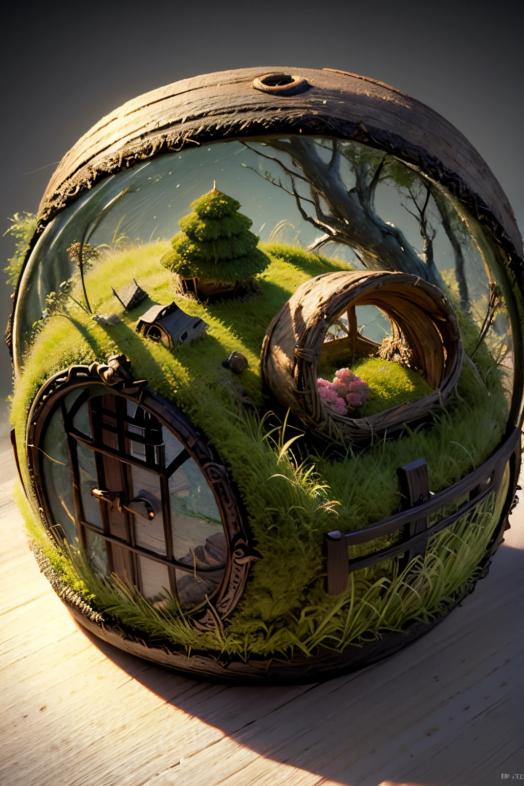 masterpiece, Highest quality, (Very detailed CG unity 8k wallpaper), (Highest quality), (Best illustrations), (Best Shadow), A round radish hut covered with moss, Isometric 3D , Octane Rendering, Ray Tracing, Very detailed