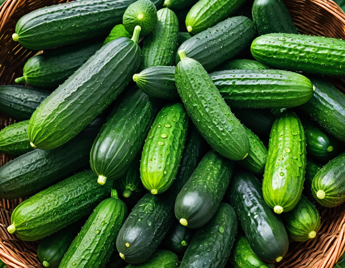 Close-up of a pile of cucumbers on a large basket from the harvest, cucumbers, cucumber, pickles, pickle, fresh, vegetable, stunning image, fruit of superior quality, abundant cucumber harvest, pickle rick, by Yasushi Sugiyama, green, lush fertile fecund, by Maeda Masao, green eays, by Yi Jaegwan, greens), good fruits, ((with whole stems and varying sizes)), professional photography with excellent lighting, Light colors, Clean lines, --ar16:9, (masterpiece:1.2), (best quality), (ultra-detailed), (8k, 4k, intricate),(highly detailed:1.2), (detailed background), detailed landscape, ((portrait)), food style, food, blurry, cup, depth of field, table, food focus, Canon EOS 250D, 128K UHDR Best Quality, (masterpiece:1.2), (best quality), ultra-detailed), focus, (8k, 4k, intricate), (highly detailed:1.2), (detailed background), detailed landscape, dramatic light, Rembrandt lighting scheme, (hyperrealism:1.2), (8K UHD: 1.2), ( photorealistic:1.2), shot from the top