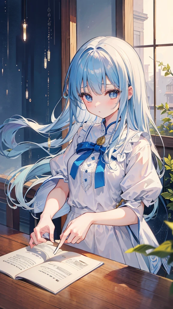 创作令人联想到新海诚wind格的精美插画, It has superb details and top quality. Create a high-quality illustration depicting a beautiful girl looking out of a window at the rain on a nostalgic and fantastical night. The scene should evoke a feeling of nostalgia and charm, Exquisite details,The atmosphere is dreamy. A girl's facial features should be perfectly presented, Capture her serene and thoughtful expression. The window should show rain-soaked streets and softly glowing streetlights. In the room, include elements like Warm lighting, 玻璃上的reflection, Subtle shadows enhance the nostalgic and magical feel. Every detail should be carefully crafted,Immerse the audience in a nostalgic and magical moment. best quality, masterpiece, Expressive eyes, Gorgeous, vivid, Perfect face, Smile, happiness, 2eyes, emotion, Detailed student, vivid pupils,amazing, Life, reflection, Peace, Warm, The composition, artistic, 4K, wallpaper, cap, wind, Glowing eyes