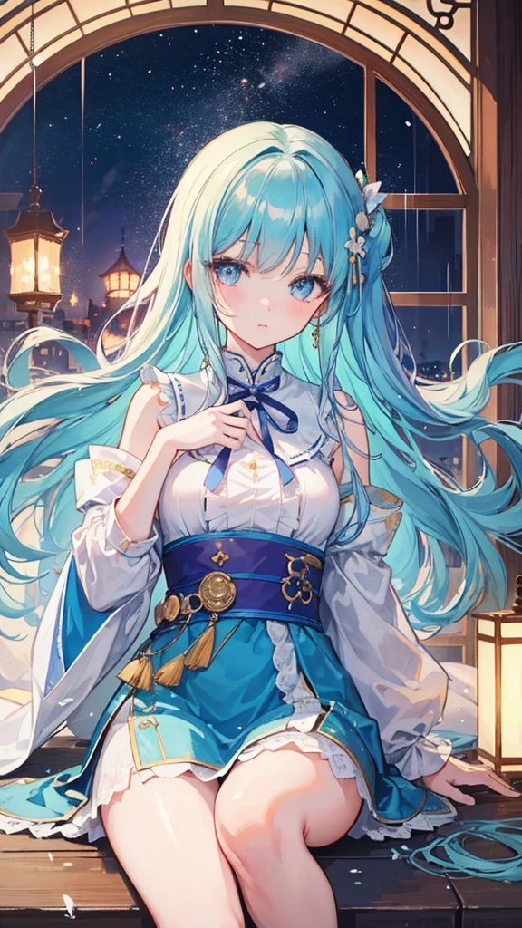 创作令人联想到新海诚wind格的精美插画, It has superb details and top quality. Create a high-quality illustration depicting a beautiful girl looking out of a window at the rain on a nostalgic and fantastical night. The scene should evoke a feeling of nostalgia and charm, Exquisite details，The atmosphere is dreamy. A girl&#39;s facial features should be perfectly presented, Capture her serene and thoughtful expression. The window should show rain-soaked streets and softly glowing streetlights. In the room, include elements like Warm lighting, 玻璃上的reflection, Subtle shadows enhance the nostalgic and magical feel. Every detail should be carefully crafted，Immerse the audience in a nostalgic and magical moment. best quality, masterpiece, Expressive eyes, Gorgeous, vivid, Perfect face, Smile, happiness, 2eyes, emotion, Detailed student, vivid pupils,amazing, Life, reflection, Peace, Warm, The composition, artistic, 4K, wallpaper, cap, wind, Glowing eyes