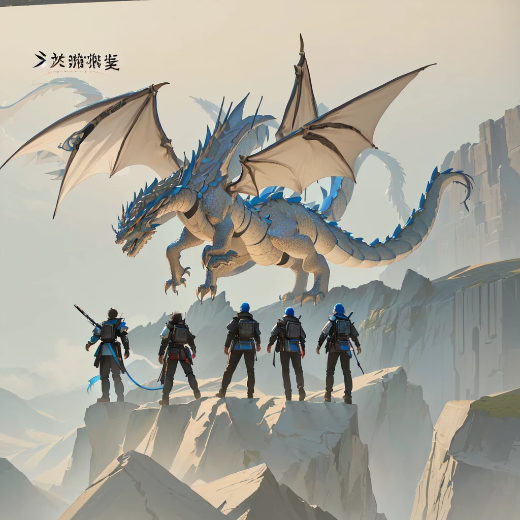 Huge dragon，由Mathematical Codes构成的龙，Clear texture，Blue sky and prairie，Cliff Edge，Five children fighting a dragon，Mathematical Codes，Glowing math formulas，Cyberpunk， Highly detailed, RAW photos, Professional photography，Rich details，No matter how complicated the picture is，Textures are more detailed