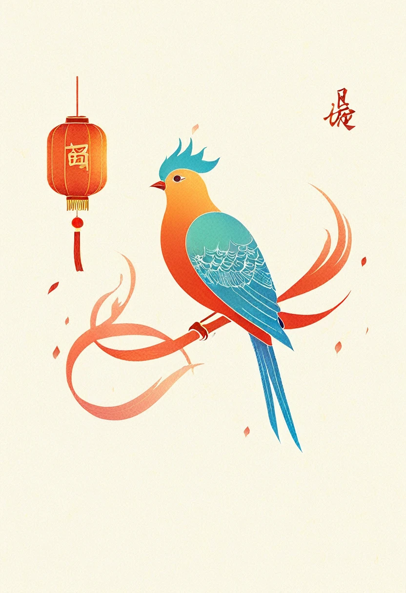 Digital Illustration Art ，A bird of good fortune，Minimalism，line，Paper Cut Art White Background, The Whimper of Chinese Calligraphy, , retro tone, 闪闪Luminescence的, Luminescence, reflective, Best Numbers, 8K, HD, high resolution. Double contact, illustration, beautiful digital illustration,