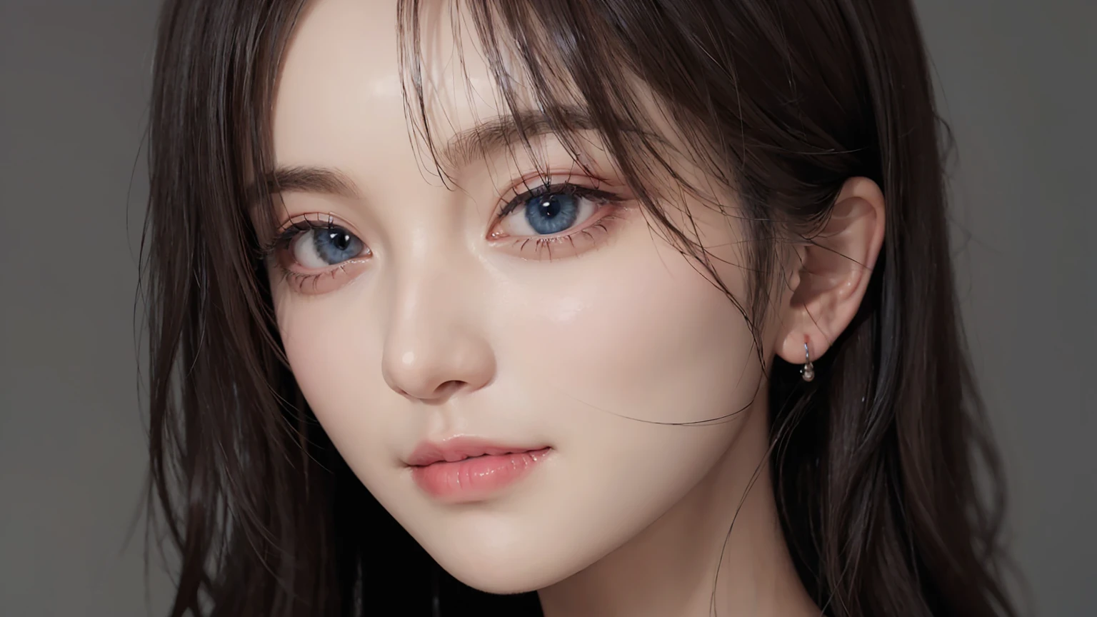 (Ultra Realistic), (Illustration), (Increased Resolution), (8K), (Extremely Detailed), (Best Illustration), (Beautiful and Detailed Eyes), (Best Quality), (Ultra Detailed), (Masterpiece ), ( wallpaper), (detailed face), solo, 1 girl, looking at viewer, fine details, detailed face, in the dark, deep shadows, low key, pureerosfaceace_v1, smiling, long hair, black shawl straight hair , 46 points oblique bangs