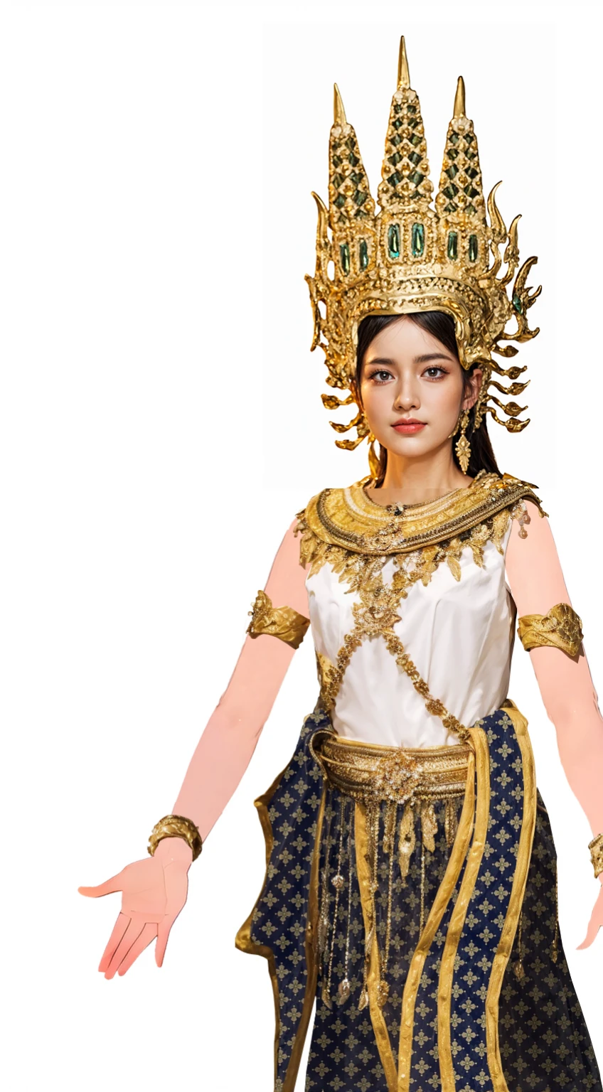 arafed woman in a thai costume with a crown on her head, ancient libu princess, high quality theatre costume, egyptian princess, sukhothai costume, goddess inanna, cleopatra, black emma watson as egyptian, egyptian clothes, greek goddess athena, sumerian goddess inanna ishtar, costume, tai costume, high quality costume, costume with blue accents