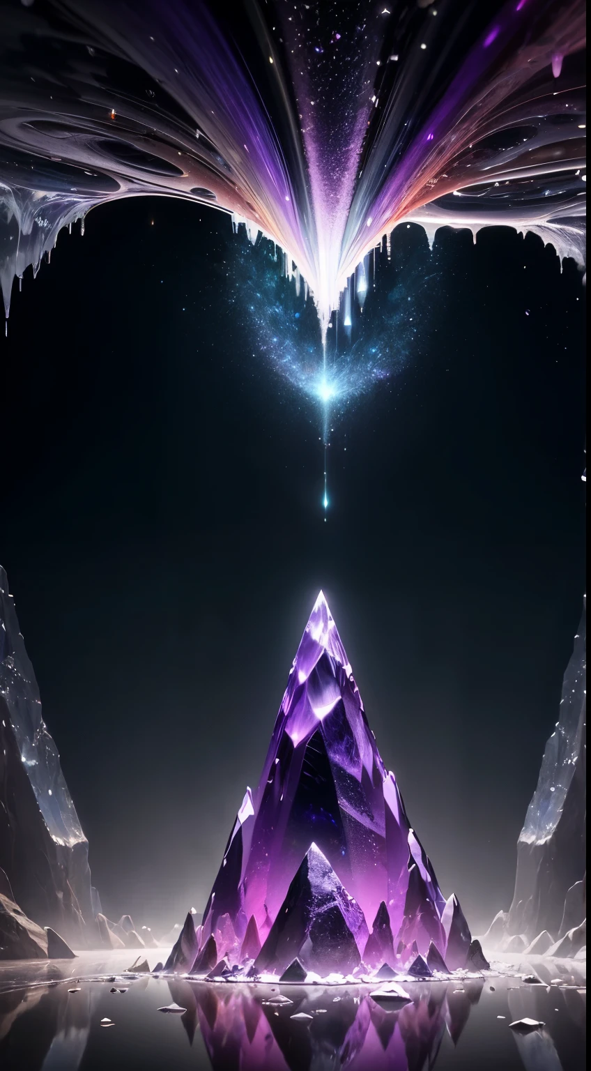 (Highest quality,4K,8K,High resolution,masterpiece:1.2),Super detailed,(Realistic,photoRealistic,photo-Realistic:1.37),Crystal Cave,Amethyst Crystal,Sparkling,Giant Crystal,Glowing Crystal,Sparkling Crystal,Ethereal atmosphere,Frozen in time,Natural wonders,Otherworldly beauty,Dazzling Light,Otherworldly colors,Magical Aura,Hidden Secrets,Majestic terrain,Underground paradise,Mystical energy,Reflective surface,Shining Wall,Prism Glow,Dense clusters of crystals,Enchanting panorama,Quiet and serene,Bright purple hues,It's dim,growing from the ground,Surreal Landscape,Mysterious Depth,Quiet Echo,Crystal clear water,Enchanting atmosphere,Dripping water,Stalactites and stalagmites,Exquisite crystal detailing,Quiet Meditation,Quiet Solitude,intense beauty,Overwhelming awe,Hidden gems,A unique underground world,A whisper,Spectacular natural sculptures,Bright purple crystals,an unforgettable sight,Dreamy landscape,Emitting a gentle light
