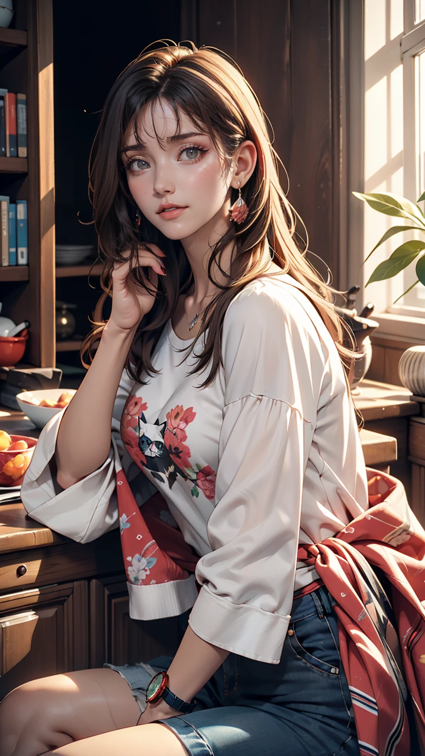 最high quality, 8K, masterpiece: 1.3, Ultra HD, high quality, 最high quality, High resolution, realism)) 、25-year-old Caucasian female、Brunette、blue eyes、Long Hair、smile、thin、thinだがアスリートのような細マッチョ、I'I don't want my head to disappear from the screen..、Wear accessories on your wrist、Wearing red nail polish、Having a pedicure、Wear sheer clothing, Off-the-shoulder bodycon top、Wearing Sandals、carrying a clutch bag、Skyscraper Background、Waiting for a traffic light at an intersection、Crystal Earrings((Crystal Earrings))、Inner Color((Inner hair color))、Long Hair ((Long Hair))、Dark Blonde、Bang bang as we part((Parted bangs))、Cat ear headphones((Cat ear headphones))、Background Blur((Depth of written boundary))