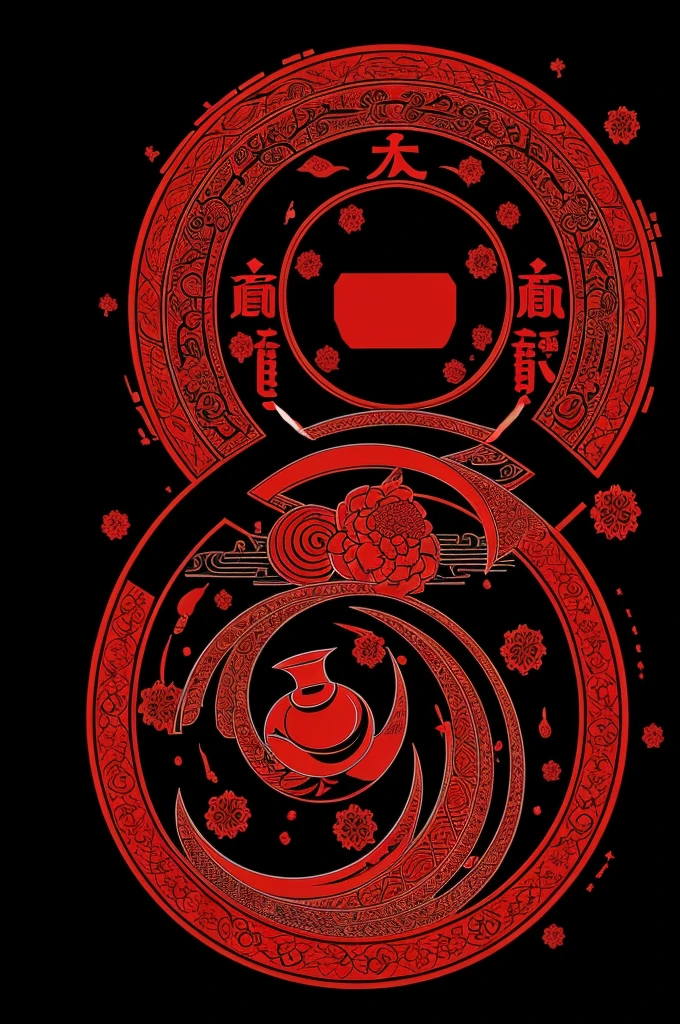 Image with the theme of Japanese culture, with a black and red background,and in the middle of it carry the phrase "Happiness has no end"