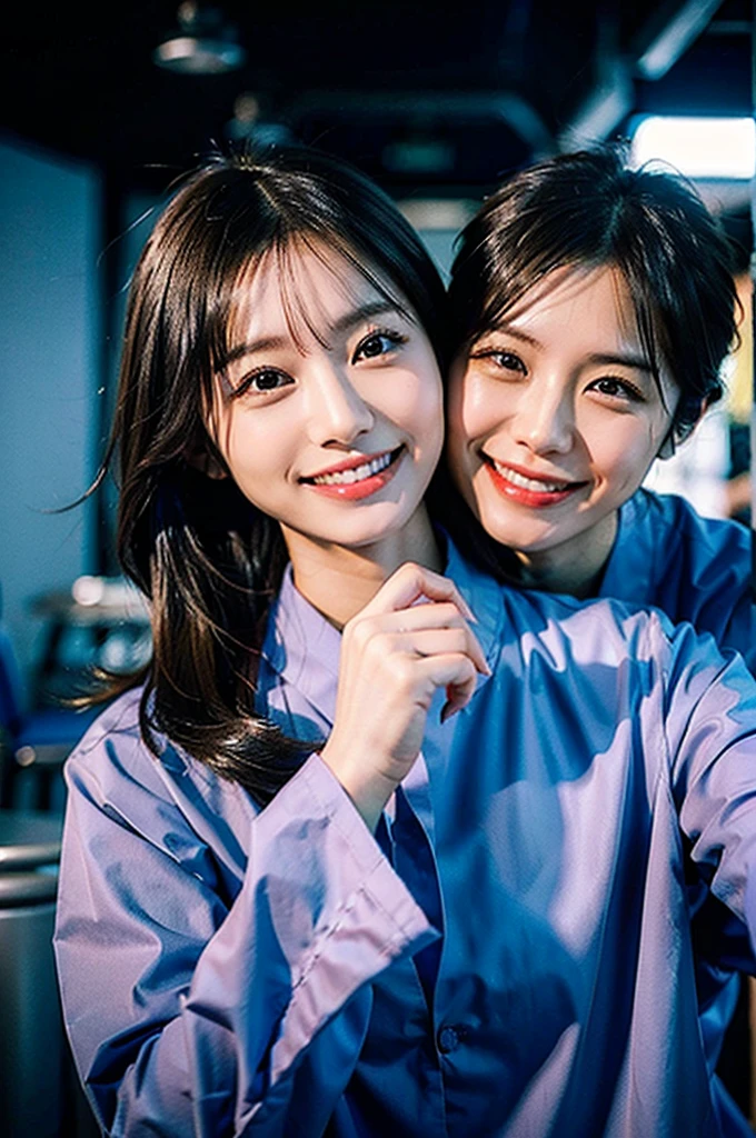 Male dentist and female dental hygienist 2people A good business partner 日本people Handsome Men and Beautiful Women Wearing black scrubs Upper body close-up high resolution high resolution Highest quality smile Shooting outside