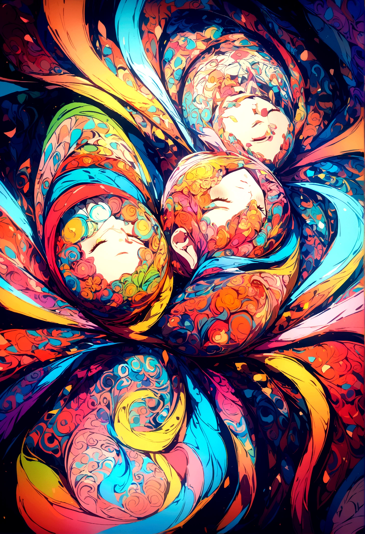 multiple squire shapes of ETHNIC FLORAL PATTERN, glossy colors, vibrant, 4k